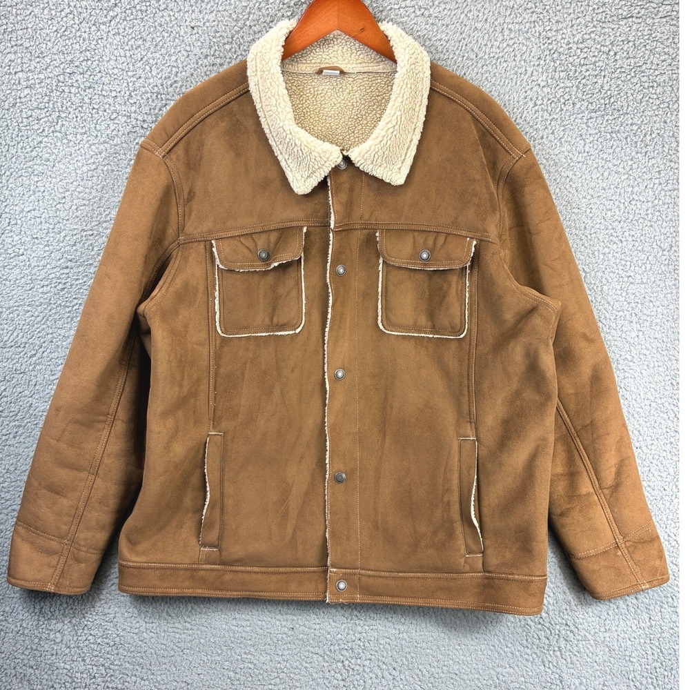Old Navy Faux Suede Sherpa Trucker Jacket Mens XXL Brown Lined Western Coat